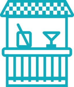 Symbol einer Cocktail-Flasche und eines Glases für die Poolbar des Silver Seahorse Retreat
