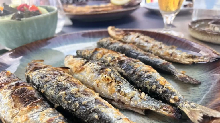 Frisch gegrillte Sardinen am Strand von Peniche mit Meerblick genießen
